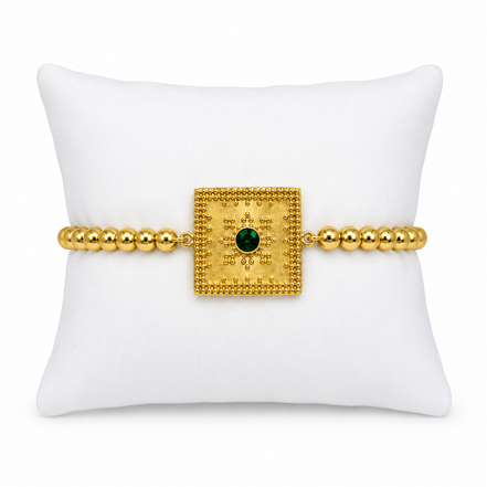 18K Golden colour Beaded Kids Bracelet with Ruby Crystal Centrepiece.