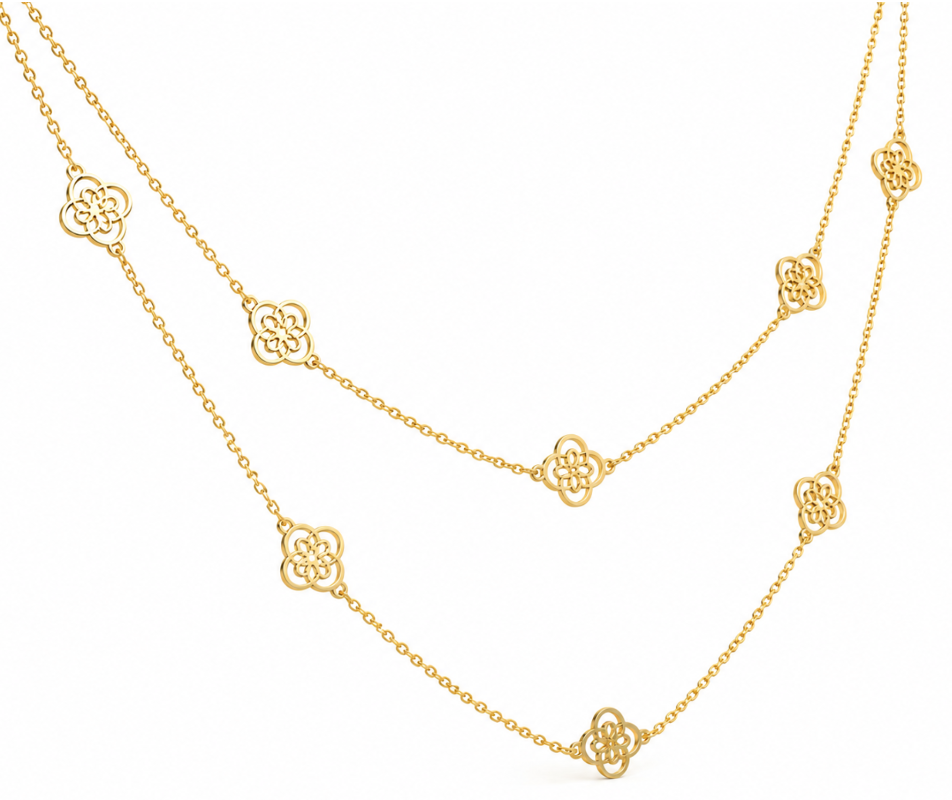 18K Gold Double Layer Floral Necklace.