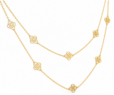 18K Gold Double Layer Floral Necklace.