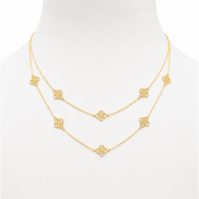 18K Gold Double Layer Floral Necklace.