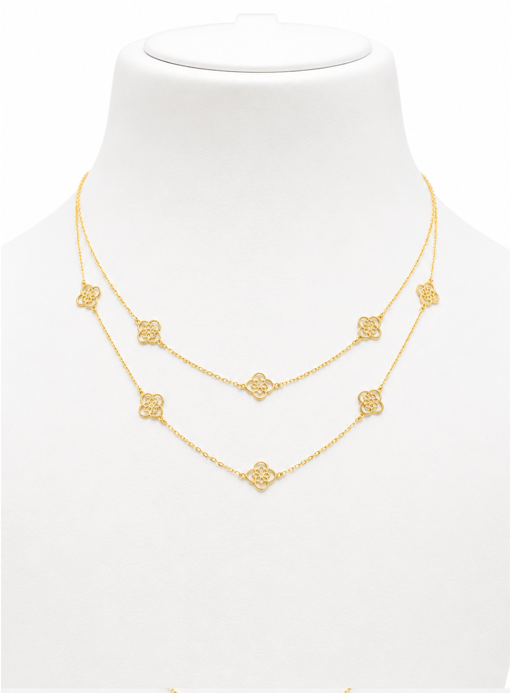 18K Gold Double Layer Floral Necklace.