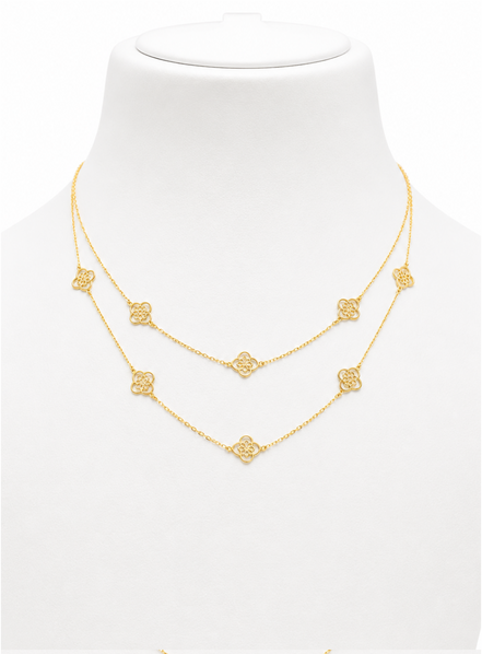 18K Gold Double Layer Floral Necklace.