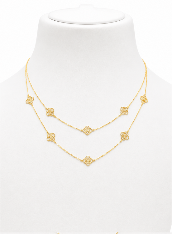 18K Gold Double Layer Floral Necklace.