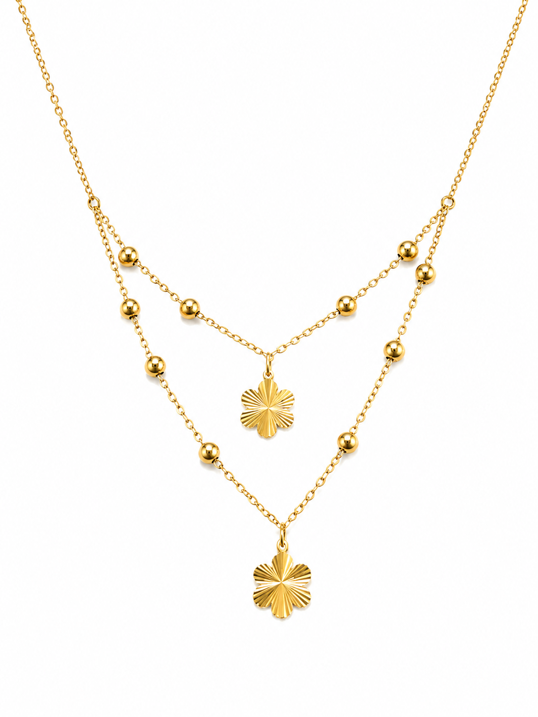 18K Gold Double Layer Clover Charm Necklace for Women.