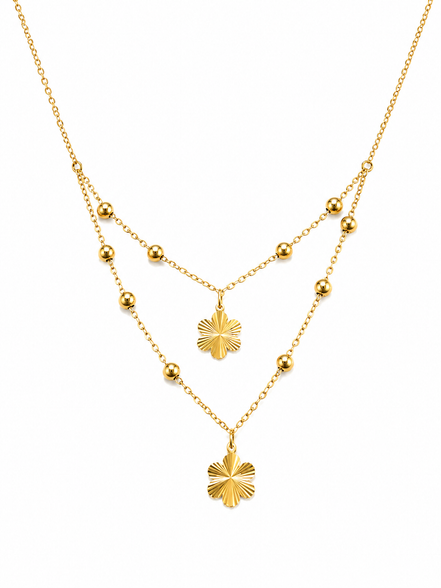 18K Gold Double Layer Clover Charm Necklace for Women.