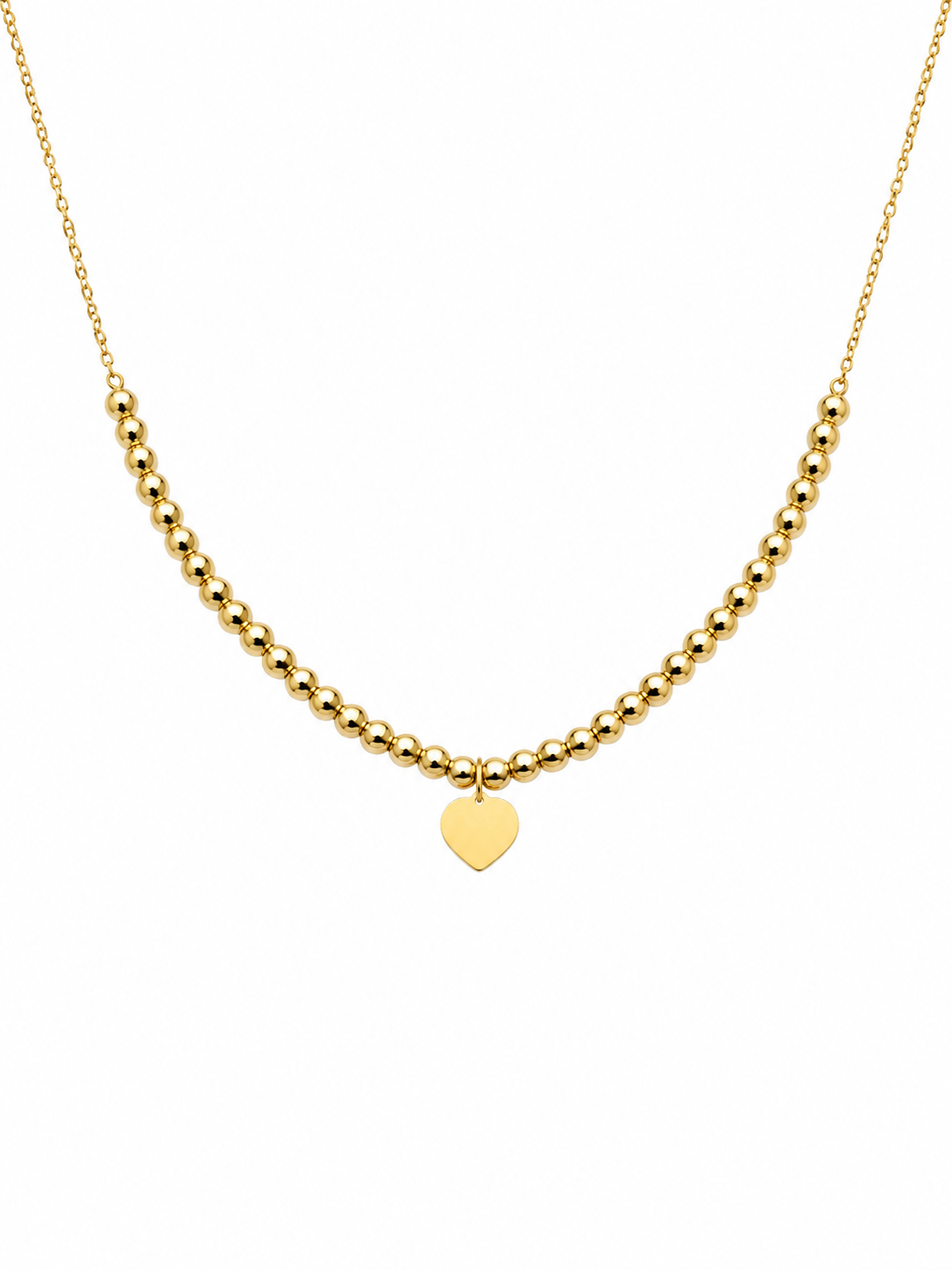 18K Gold Heart Charm Beaded Necklace for Women.