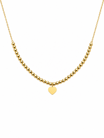 18K Gold Heart Charm Beaded Necklace for Women.