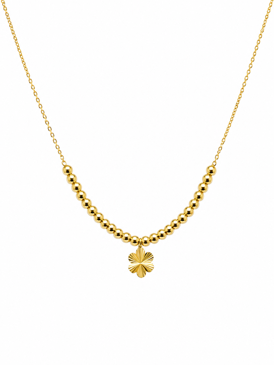 18K Gold Clover Bead with Flower Necklace.
