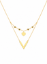 18K Gold Double Layer Heart & V Pendant Necklace for Women.
