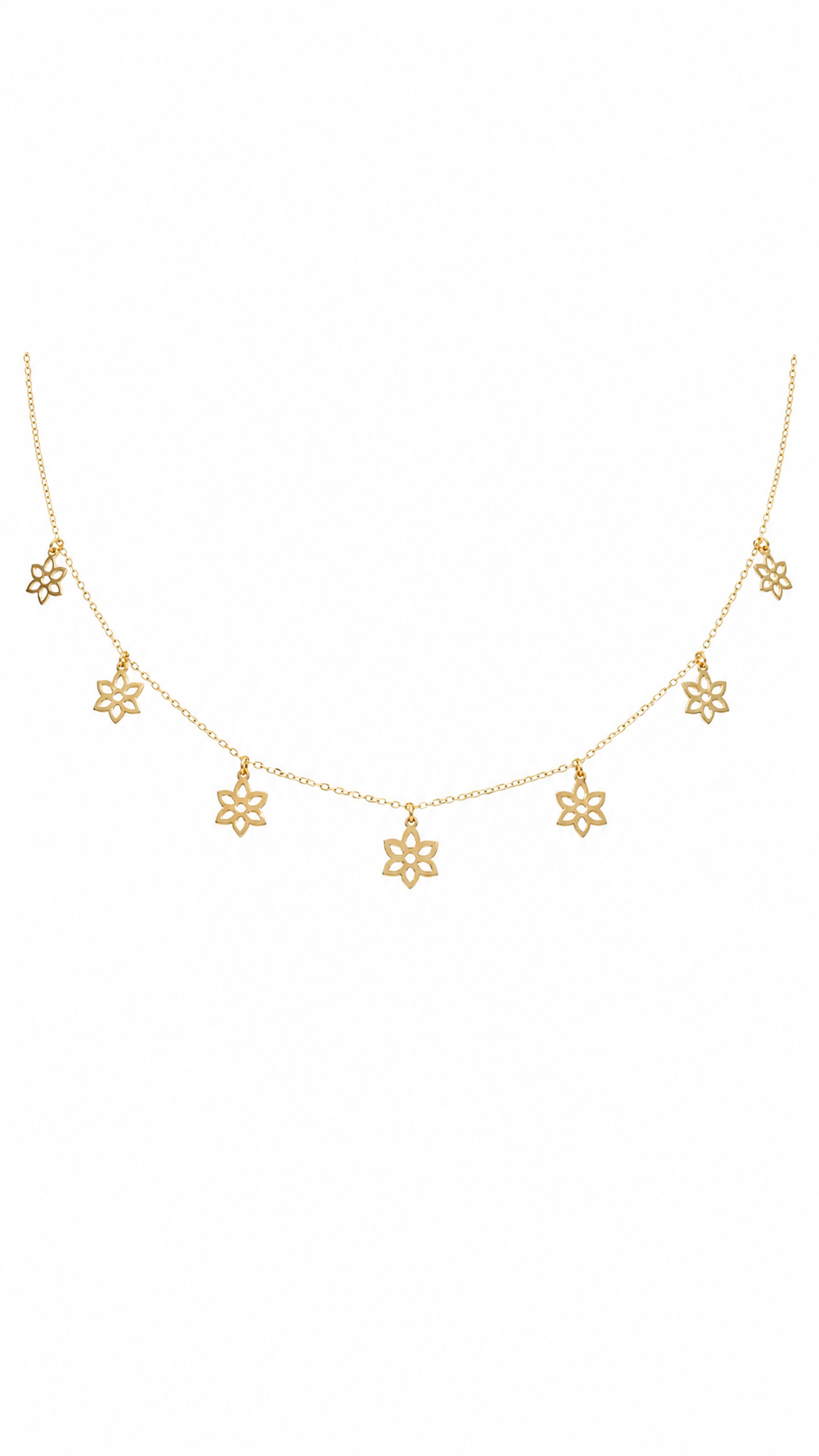 18K Gold Floral Charm Station Necklace for Women.