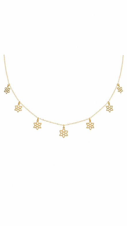 18K Gold Floral Charm Station Necklace for Women.