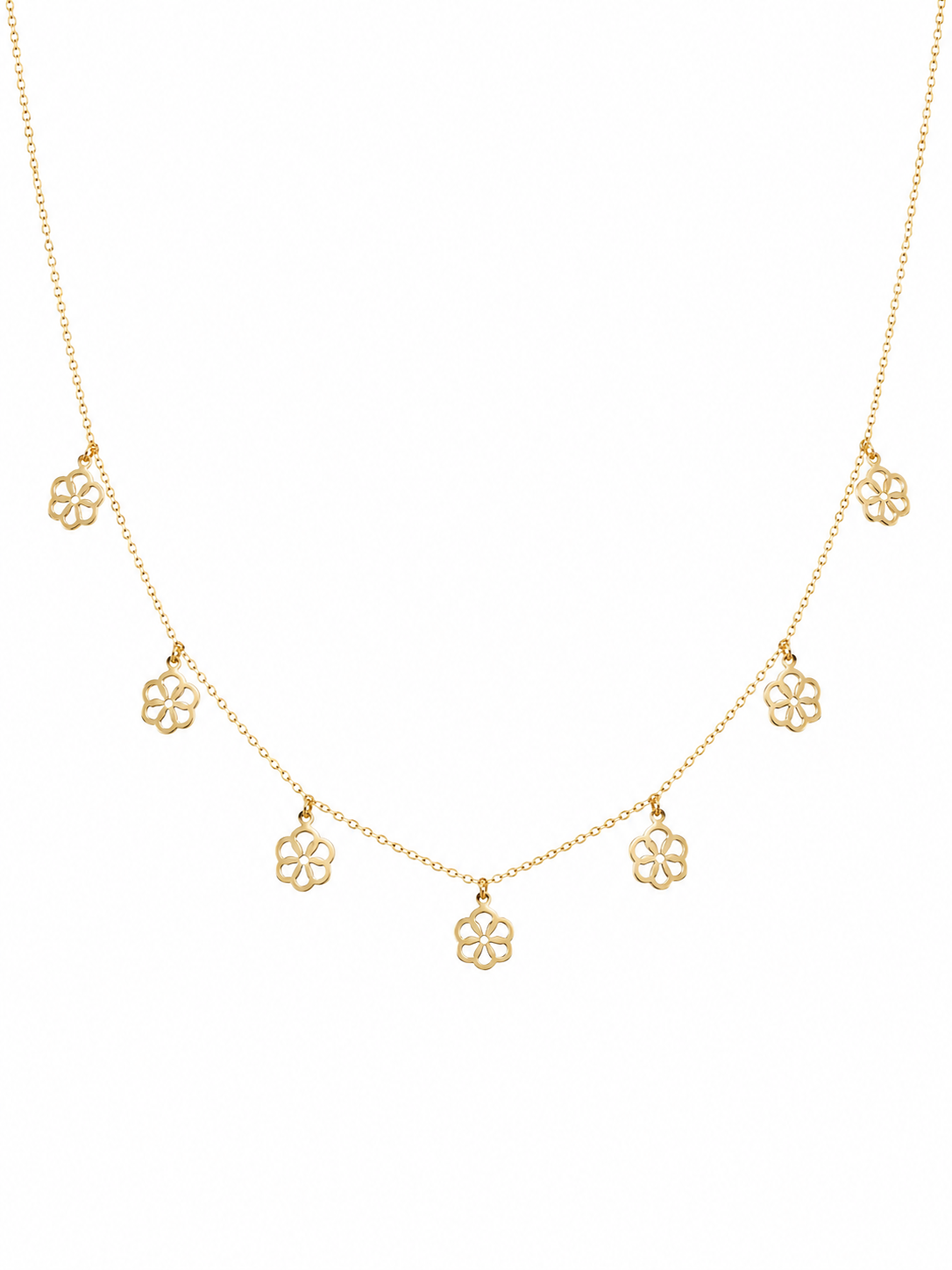 18K Gold Floral Station Necklace.