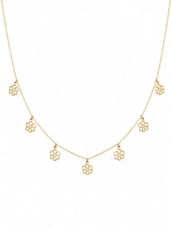 18K Gold Floral Station Necklace.
