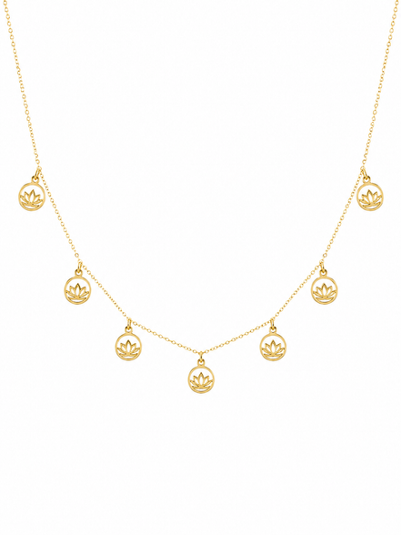 18K Gold Lotus Charm Station Necklace.