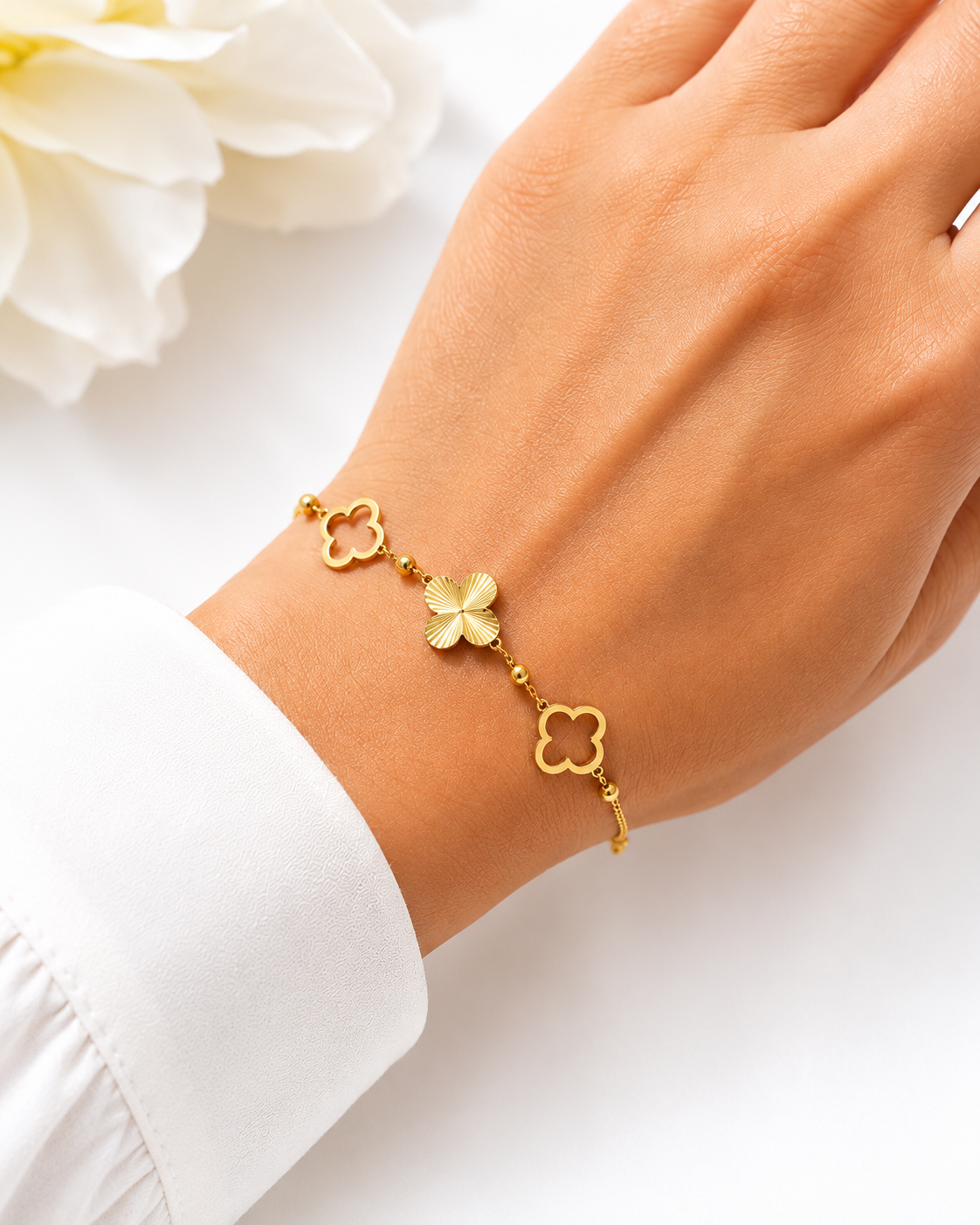 18K Gold Clover Bracelet for Women