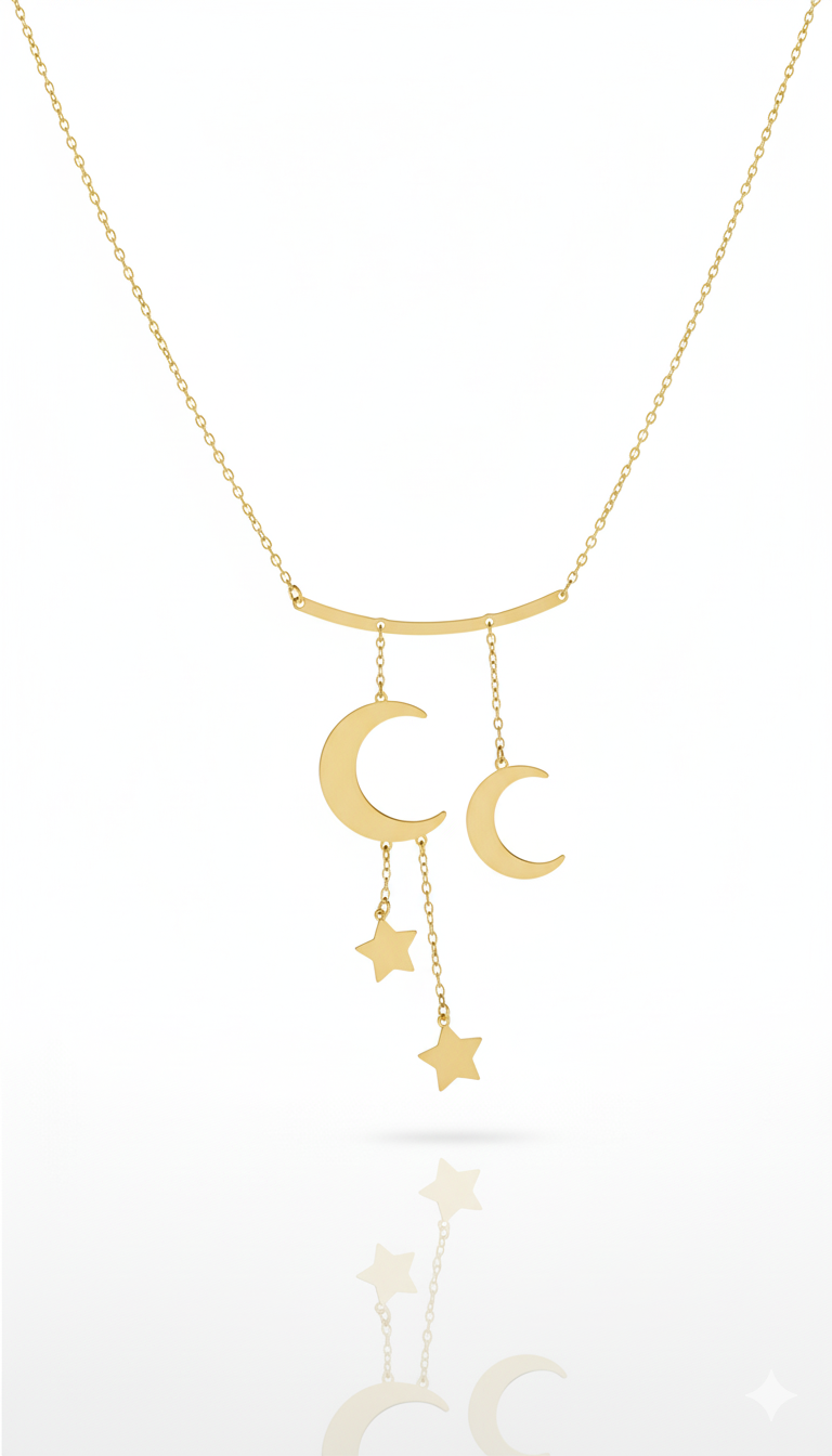 18k Gold Necklace Moon & Star