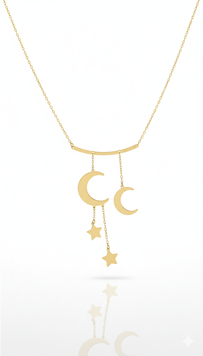 18k Gold Necklace Moon & Star
