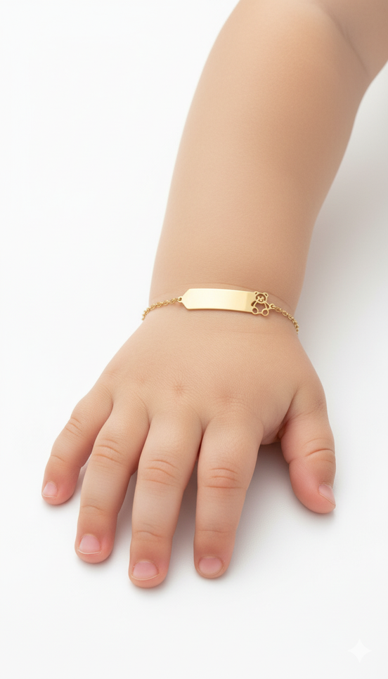 18K Gold children teddy ID Bracelet