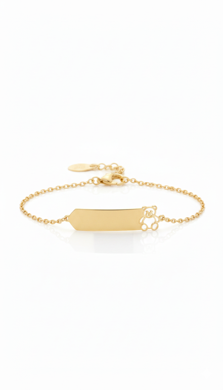 18K Gold children teddy ID Bracelet