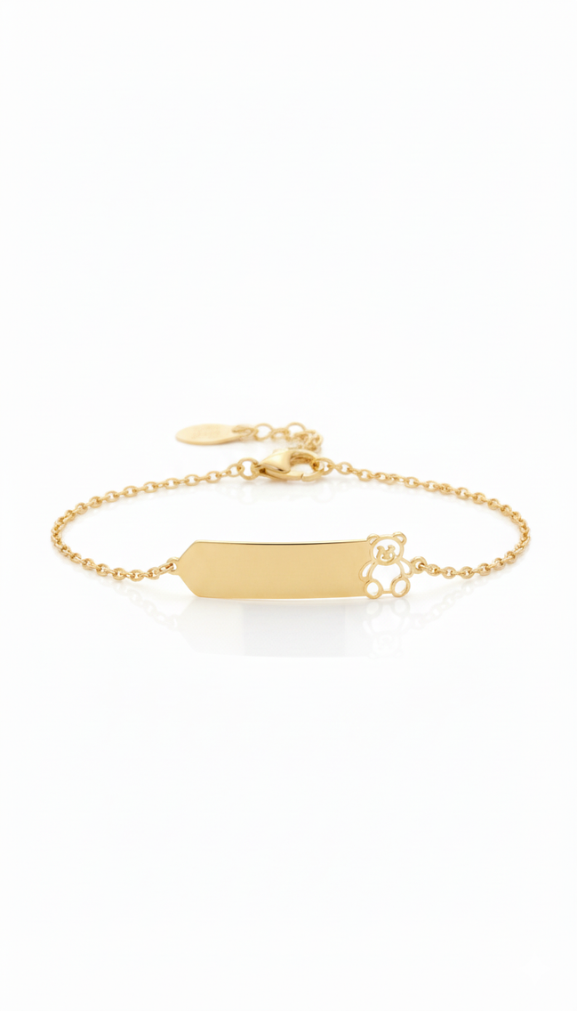 18K Gold children teddy ID Bracelet