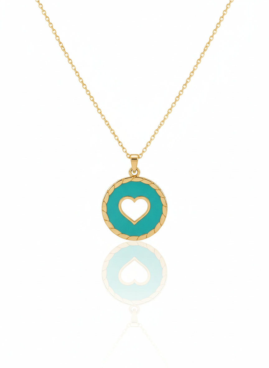 18k Gold Enamel Necklace Heart