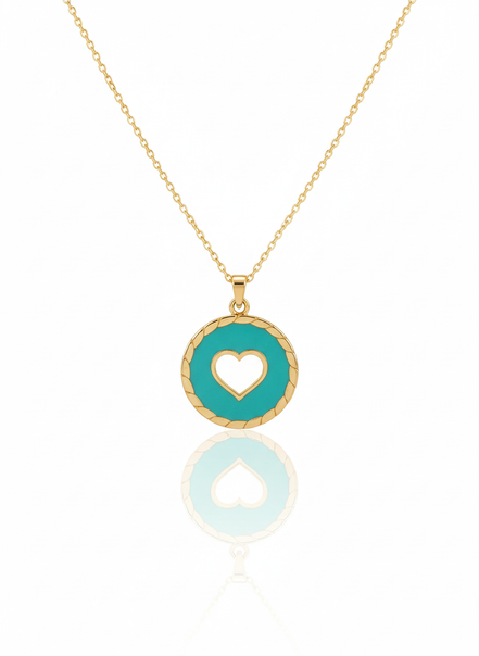 18k Gold Enamel Necklace Heart