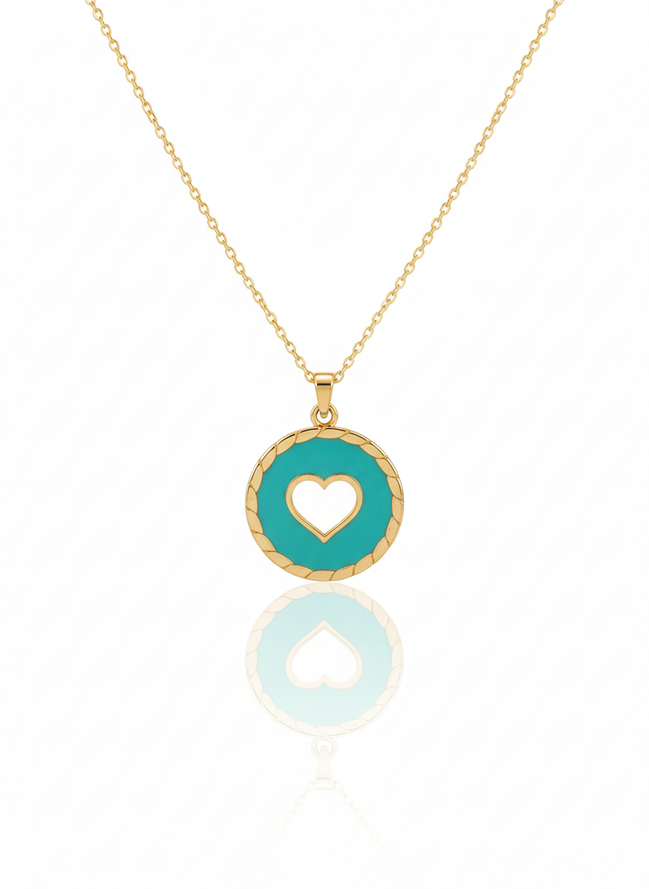 18k Gold Enamel Necklace Heart