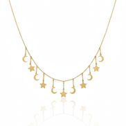 18k Gold Necklace Moon & Star