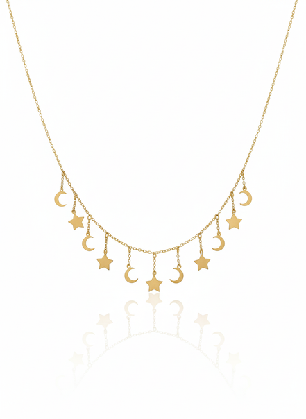 18k Gold Necklace Moon & Star