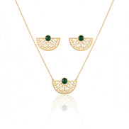 18K Gold Set with Malachite Stone – Geometric Green Elegance