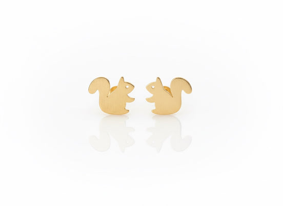 18K Gold Mix Design Stud Earrings – Playful Animal Collection