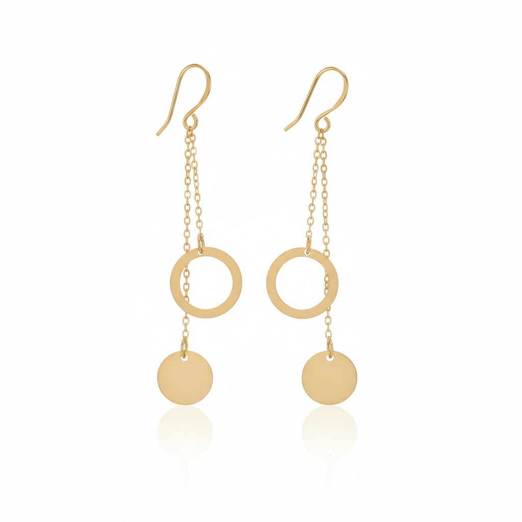 18K Gold Circle Drop Earrings – Timeless Modern Elegance