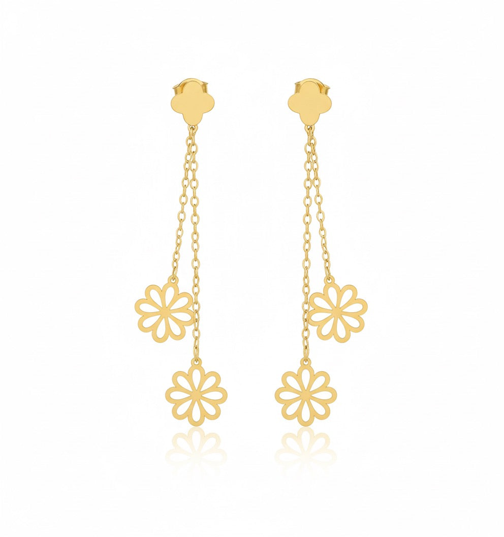 18K Gold Flower Drop Earrings – Blooming Elegance