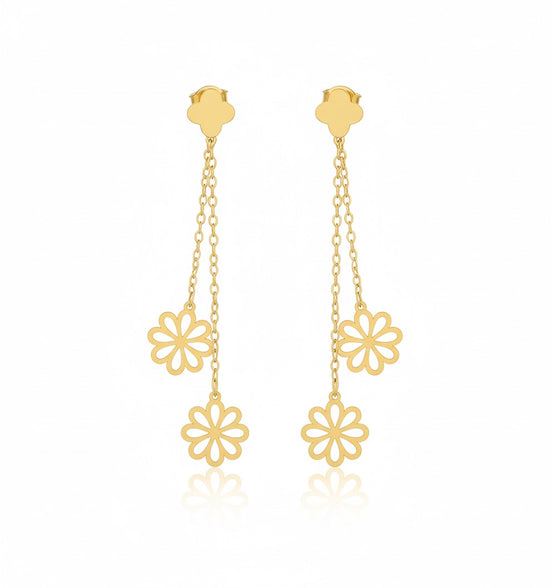 18K Gold Flower Drop Earrings – Blooming Elegance