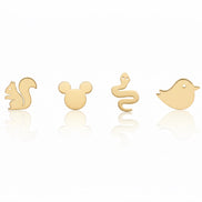18K Gold Mix Design Stud Earrings – Playful Animal Collection