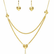 18K Gold Layered Heart Pendant Necklace Set with Matching Drop Earrings.