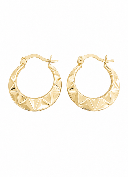 18K Gold Textured Hoop Earrings for Women.