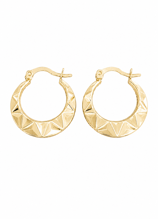 18K Gold Textured Hoop Earrings for Women.