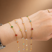18K Gold Multicolor Bezel-Set Gemstone Bracelet Single Piece.