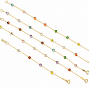 18K Gold Multicolor Bezel-Set Gemstone Bracelet Single Piece.