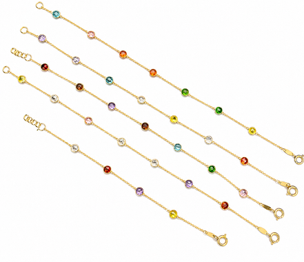 18K Gold Multicolor Bezel-Set Gemstone Bracelet Single Piece.