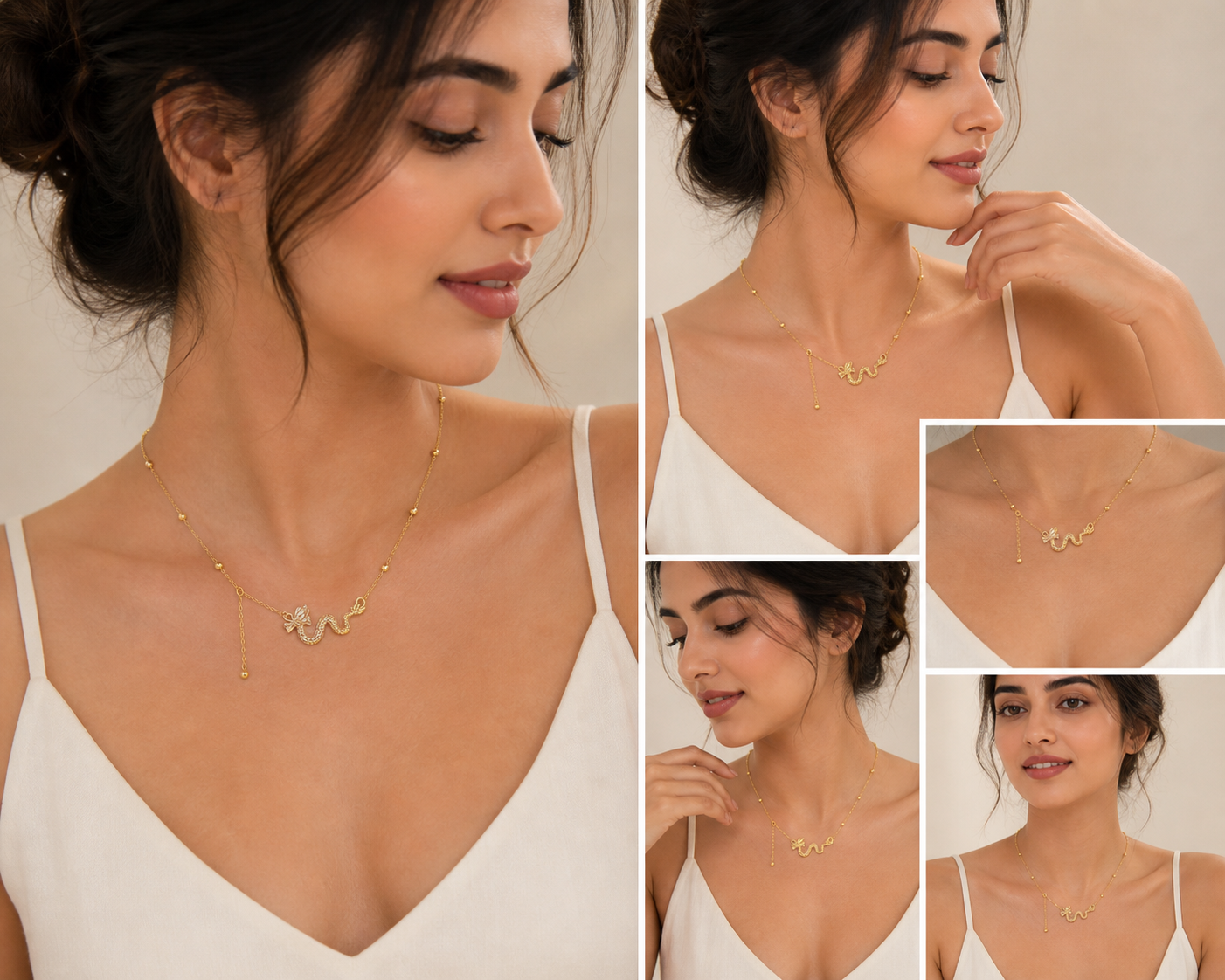 18K Gold Snake Pendant Necklace for Women.