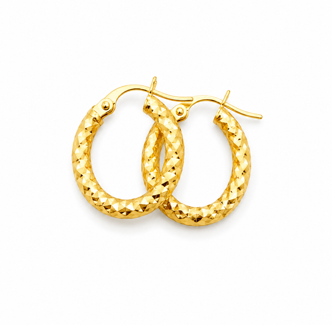 18K Gold Diamond - cut oval hoop earrings for Women.