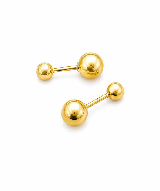 18K Gold Double Ball Stud Earrings for Women.