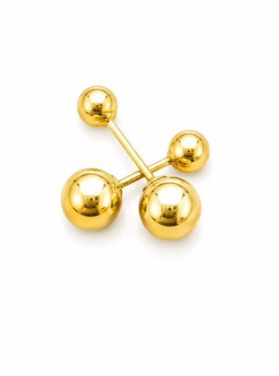18K Gold Double Ball Stud Earrings for Women.