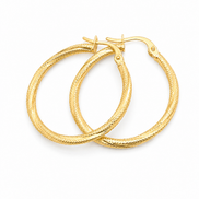 18K Gold Textured Hoop Earrings for Women.