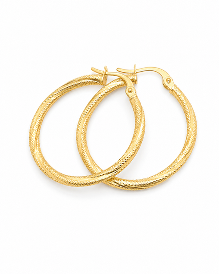18K Gold Textured Hoop Earrings for Women.