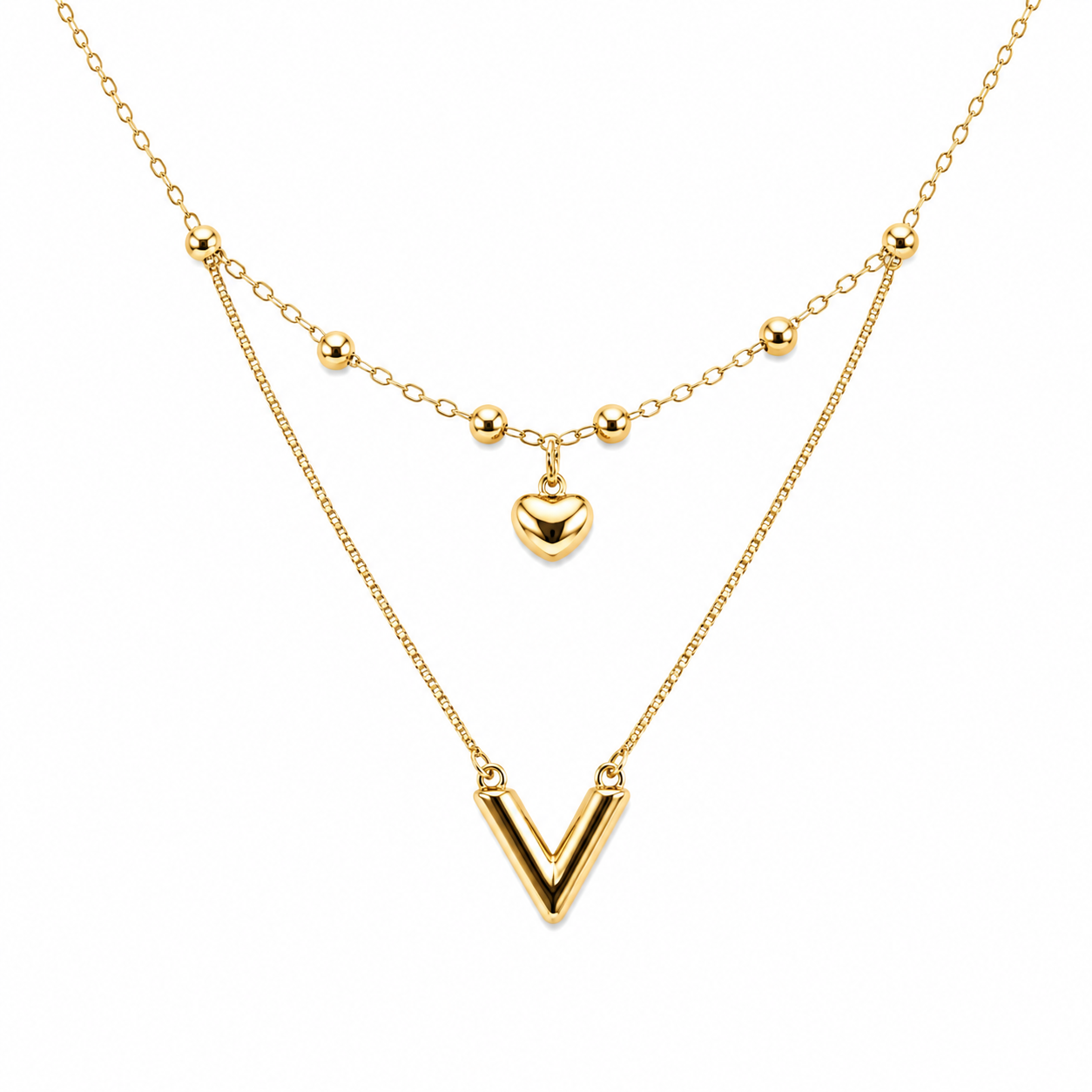 18K Gold Heart Charm Necklace for Women.