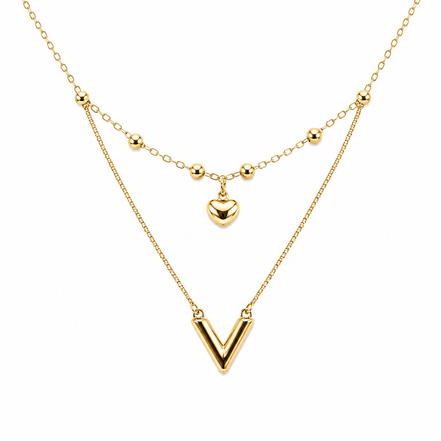 18K Gold Heart Charm Necklace for Women.