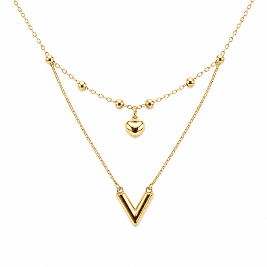 18K Gold Heart Charm Necklace for Women.
